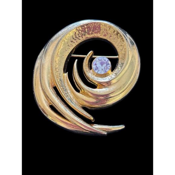 Unbranded Jewelry - Gold Tone Rhinestone Swirl Brooch Pin Vintage Fashion 1980s Glamorous Statement